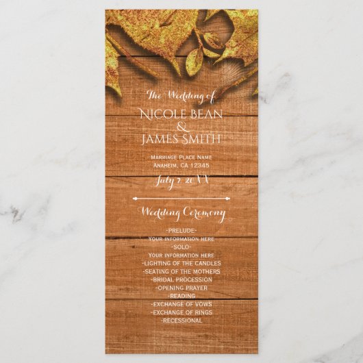 Herfst Faux Gold Leaf Art Elegant Autumn Program Programma (Voorkant)