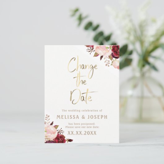 herfst FAUX gouden folie Verander de datum Aankondigingskaart (Staand voorkant)