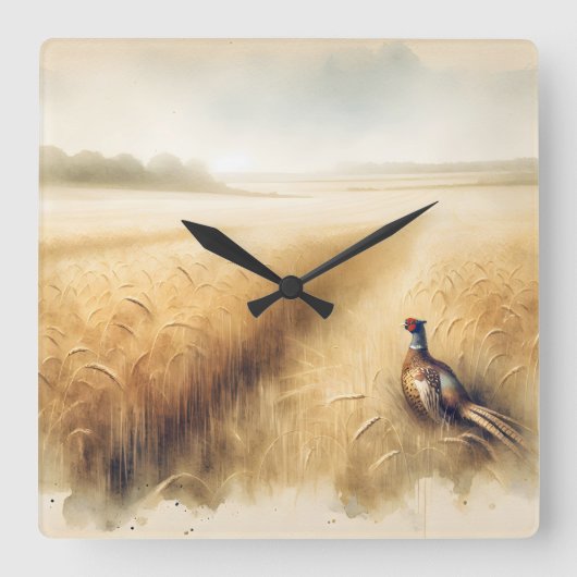 Herfst fazant in tarweveld vierkante klok (Voorkant)