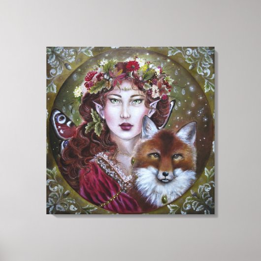 Herfst fee met een vos uitgerekte canvas print (Voorkant)