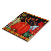 Herfst Festieve Antieke Schildering Pompoen Decora Tegeltje (Zijkant)