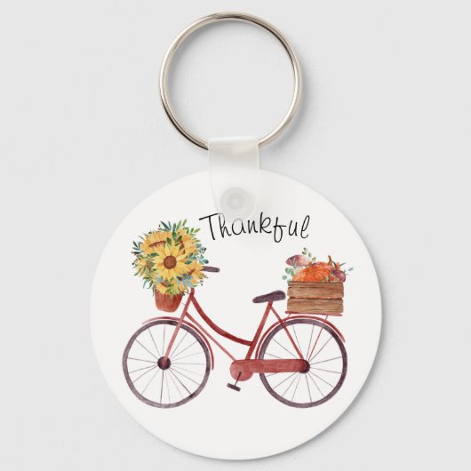 Herfst. fiets met pompoenen, zonnebloemen sleutelhanger (Voorkant)