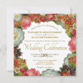  herfst Floral Boho Marsala Square Wedding Kaart (Voorkant)