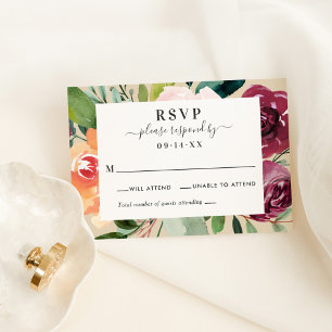 Herfst Floral Border Wedding Rustic Burgundy RSVP Kaartje