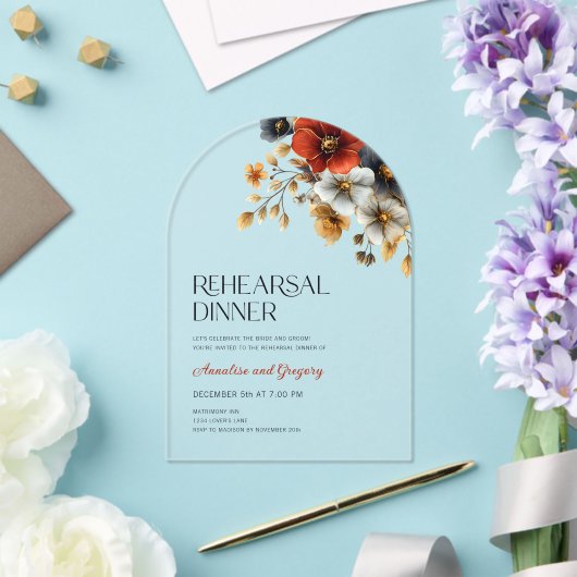Herfst Floral bruiloft repetitie diner Acryl Uitnodigingen (Insitu (Huwelijk))