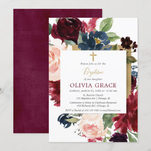 Herfst floral burgundy blush gouden meisje baptism kaart