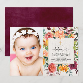 Herfst floral burgundy blush oormeringsfoto kaart