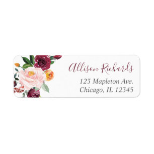 Herfst floral burgundy blush roze groen etiket