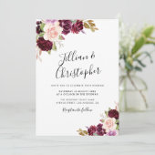 herfst floral burgundy bruiloft uitnodiging (Staand voorkant)