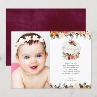 Herfst floral burgundy white pumpkin bedankt je ka kaart