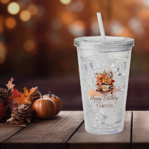 Herfst Floral Cottage Core Teacup Verjaardagstheef Acryl Drinkbeker