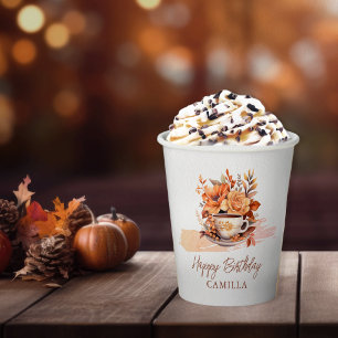 Herfst Floral Cottage Core Teacup Verjaardagstheef Papieren Bekers