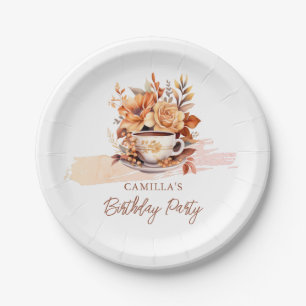 Herfst Floral Cottage Core Teacup Verjaardagstheef Papieren Bordje
