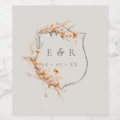 Herfst Floral Crest Monogram Huwelijk Wijn Etiket (Enkel label)