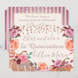 Herfst Floral de Borgoña Quinceanera Celebración Kaart