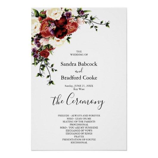 Herfst Floral Eucalyptus Wedding Ceremony Programm Perfect Poster (Voorkant)