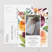 Herfst Floral Foto slaat de datum op Briefkaart (Voorkant / Achterkant)