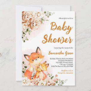 Herfst Floral Fox Baby shower Kaart