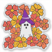 Herfst Floral Halloween Ghost Sticker (Voorkant)