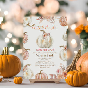 Herfst Floral Ivoor Beige Pompoen Baby shower Kaart