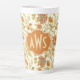 Herfst Floral laat Oranje monogram Latte Mok