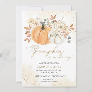 Herfst Floral Little Pumpkin Baby shower Invitatio Kaart