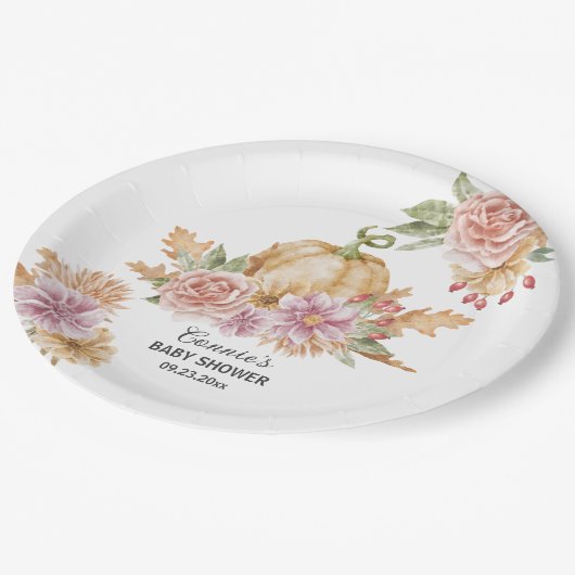 Herfst Floral Little Pumpkin op de Weg Baby shower Papieren Bordje (Gekanteld)