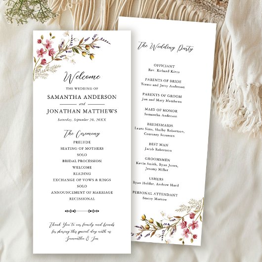 Herfst Floral Modern Wildflowers Wedding Programma