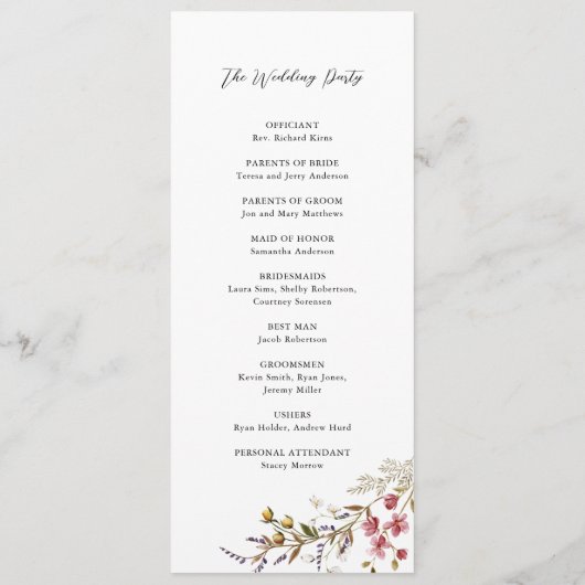 Herfst Floral Modern Wildflowers Wedding Programma (Achterkant)