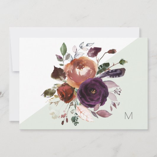 Herfst Floral Monogram Note Kaart (Voorkant)