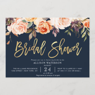 herfst floral navy blue bridal doucheuitnodiging kaart