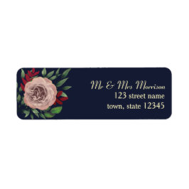 Herfst Floral Navy Bourgogne Trouwadres Etiket