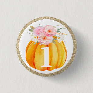 Herfst Floral Pumpkin Baby Girl's 1e verjaardag Ronde Button 3,2 Cm