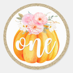Herfst Floral Pumpkin Baby Girl's 1e verjaardag Ronde Sticker