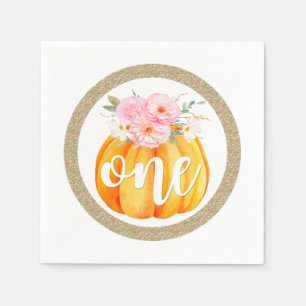 Herfst Floral Pumpkin Baby Girl's 1e verjaardag Servet