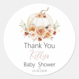 Herfst Floral Pumpkin Baby shower Hartelijk dank Ronde Sticker
