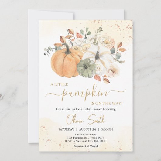 Herfst Floral Pumpkin Baby shower Kaart (Voorkant)