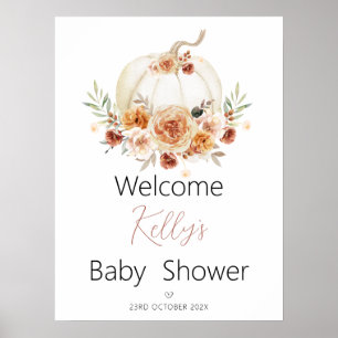 Herfst Floral Pumpkin Baby shower Welkom Poster