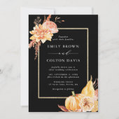 Herfst Floral Pumpkin Rustic Wedding Black Kaart (Voorkant)