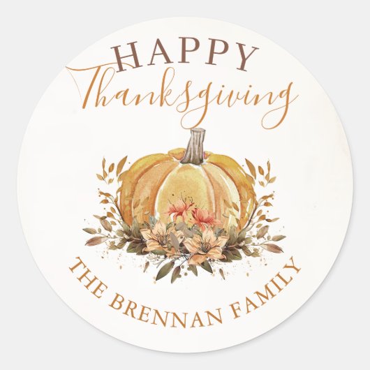Herfst Floral Pumpkin Thanksgiving Ronde Sticker (Voorkant)