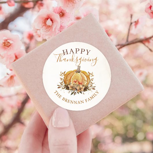 Herfst Floral Pumpkin Thanksgiving Ronde Sticker