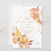 Herfst Floral Pumpkin Wedding Gold Script Kaart (Voorkant)
