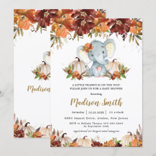 Herfst Floral Pumpkins Cute Elephant Baby shower   Kaart