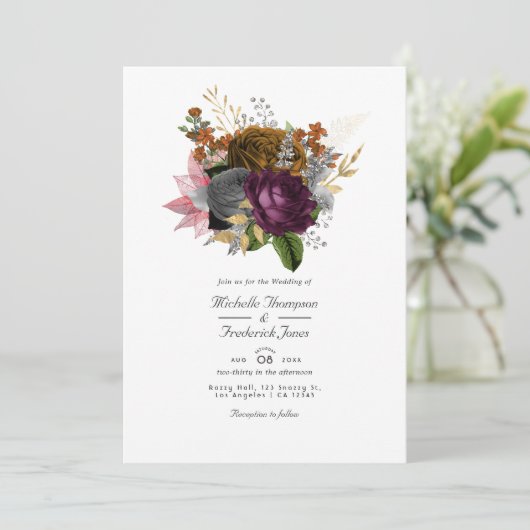 herfst Floral QR Code RSVP Weddenschap Kaart (Staand voorkant)