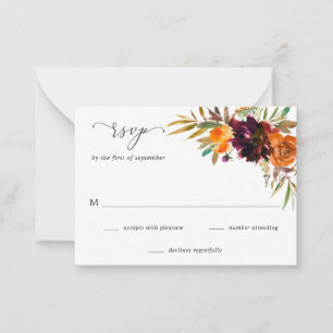 Herfst Floral Rustic Wedding Mini RSVP-kaart Notitiekaartje