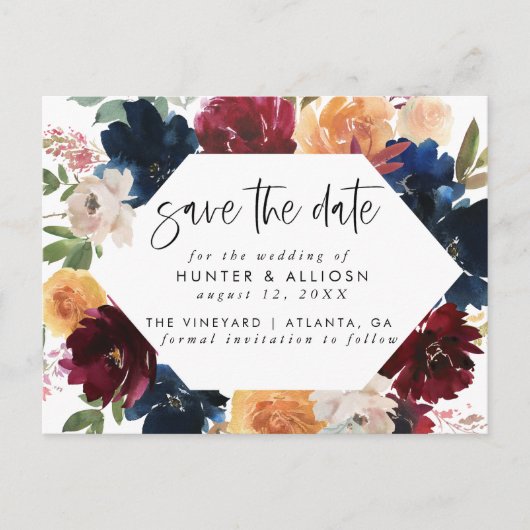 Herfst Floral Save the Date Briefkaart (Voorkant)