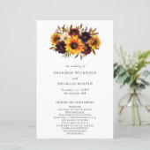 Herfst Floral Sunflower Rustic Wedding Programme (Staand voorkant)