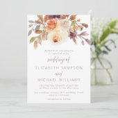 Herfst Floral Terracotta Plum Huwelijksuitnodiging Kaart (Staand voorkant)