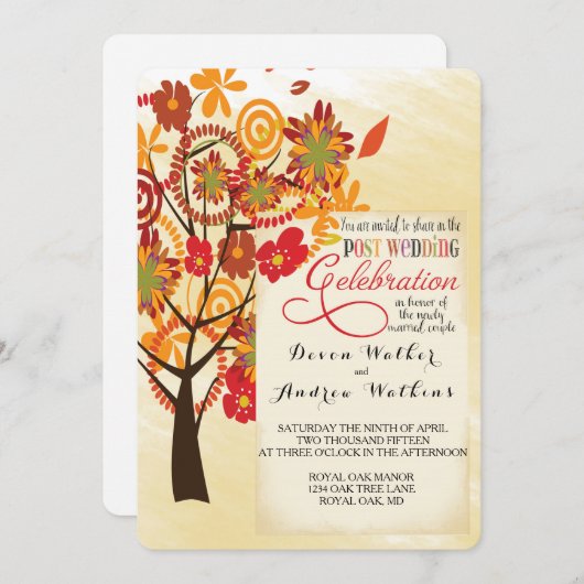 Herfst Floral Tree Weddenschap Alleen uitnodiging (Voorkant / Achterkant)