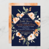 Herfst Floral Vrijgezellenfeest Navy & Oranje Uitn Kaart (Voorkant / Achterkant)